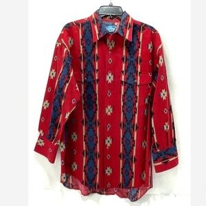 Vintage Wrangler Western Snap Shirt Men’s Large Red Aztec Southwest 90s Rodeo
